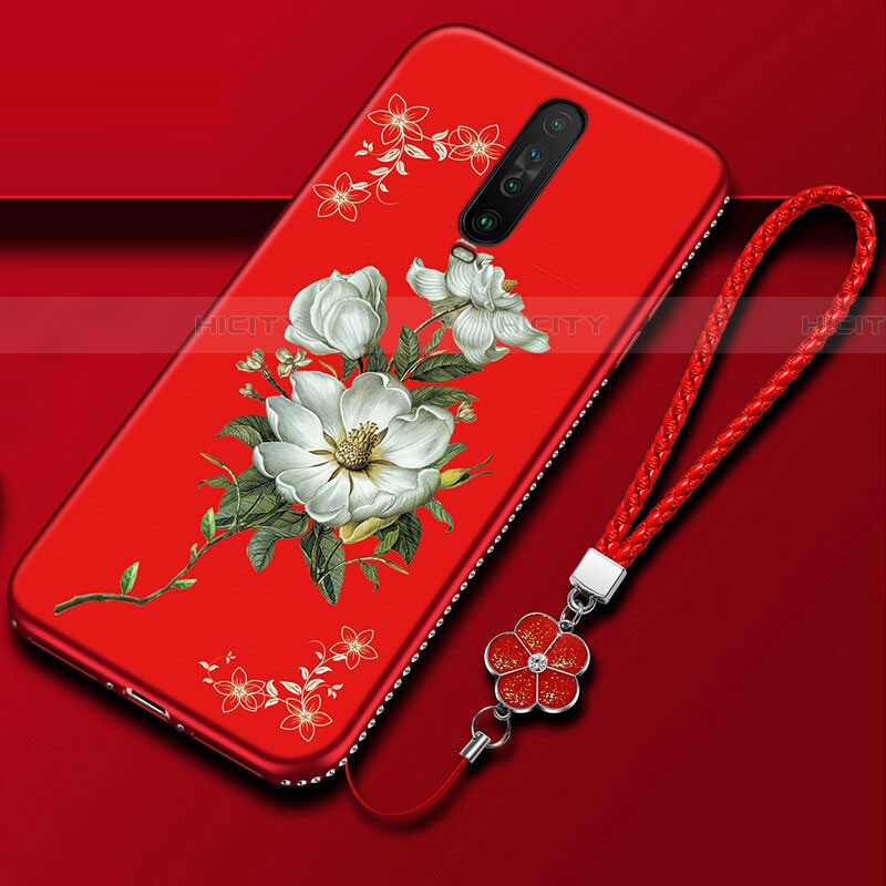 Funda Silicona Gel Goma Flores Carcasa para Xiaomi Poco X2 Rojo