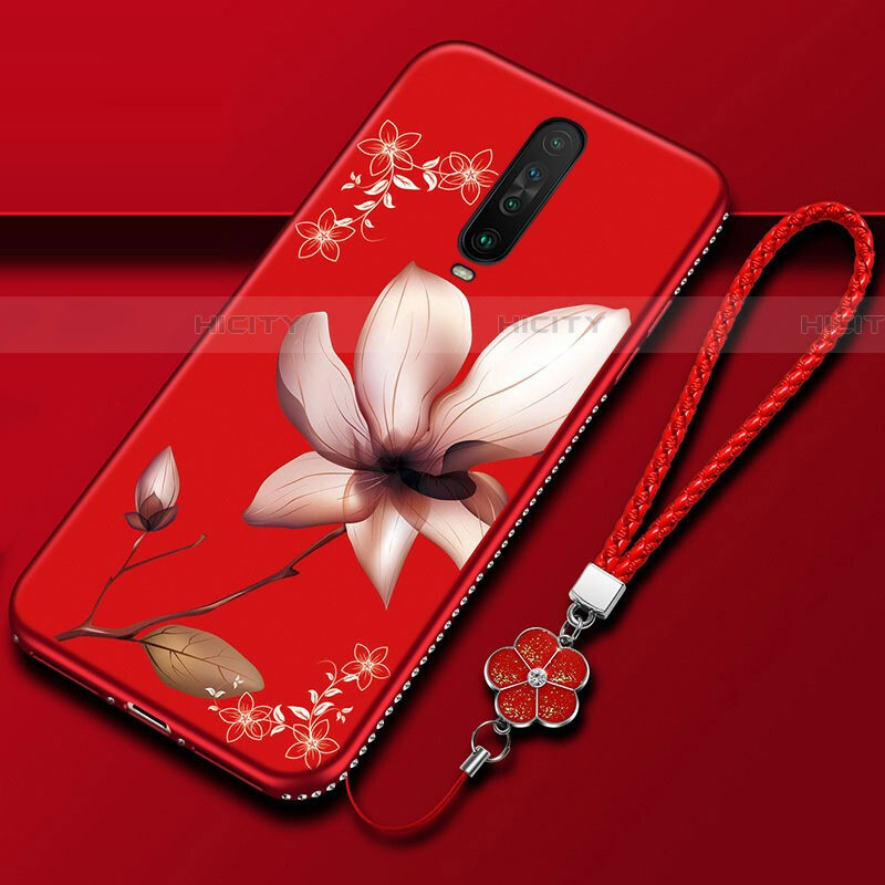 Funda Silicona Gel Goma Flores Carcasa para Xiaomi Poco X2 Rojo Rosa