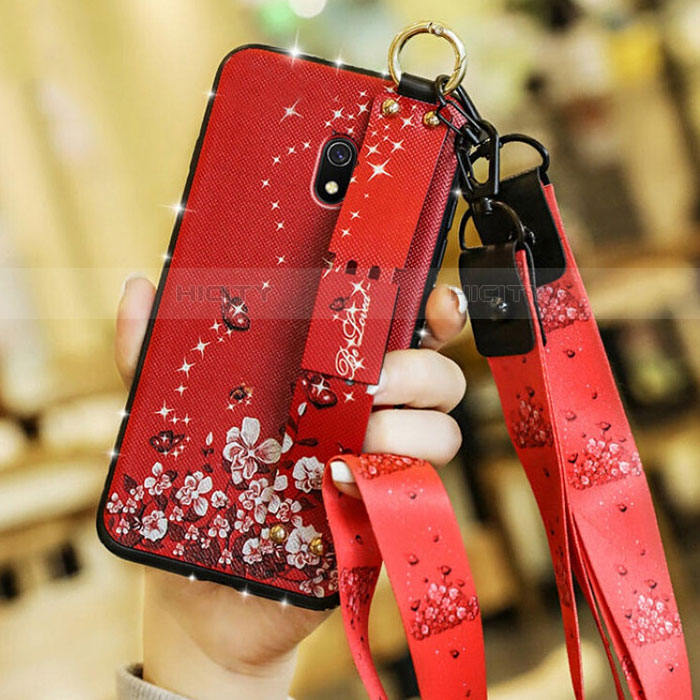 Funda Silicona Gel Goma Flores Carcasa para Xiaomi Redmi 8A Rojo