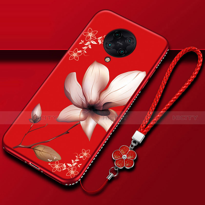 Funda Silicona Gel Goma Flores Carcasa para Xiaomi Redmi K30 Pro Zoom Rojo Rosa