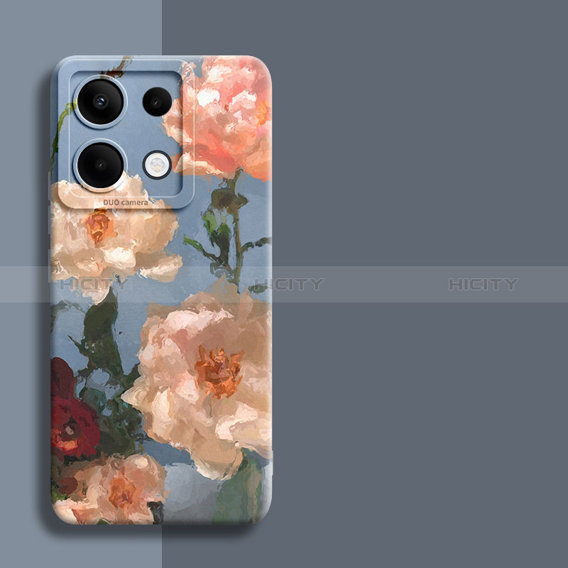 Funda Silicona Gel Goma Flores Carcasa para Xiaomi Redmi Note 13 Pro 5G Azul