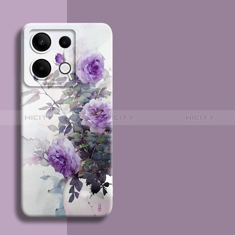 Funda Silicona Gel Goma Flores Carcasa para Xiaomi Redmi Note 13 Pro 5G Morado