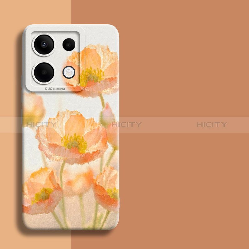 Funda Silicona Gel Goma Flores Carcasa para Xiaomi Redmi Note 13 Pro 5G Naranja