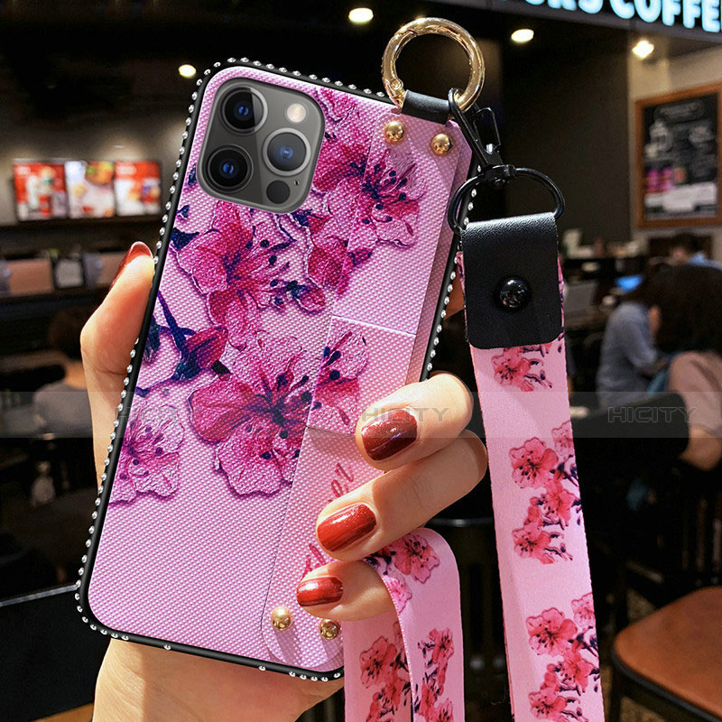 Funda Silicona Gel Goma Flores Carcasa S01 para Apple iPhone 12 Pro Max Purpura Claro