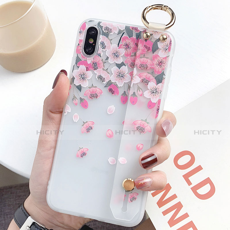 Funda Silicona Gel Goma Flores Carcasa S01 para Apple iPhone Xs Rosa