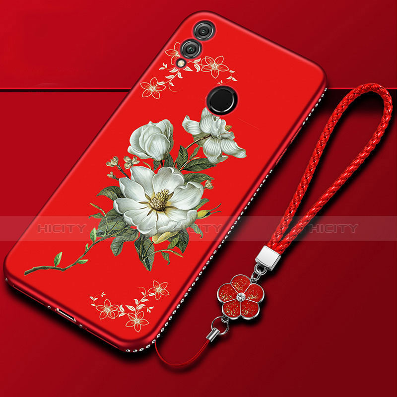 Funda Silicona Gel Goma Flores Carcasa S01 para Huawei Honor 10 Lite Rojo