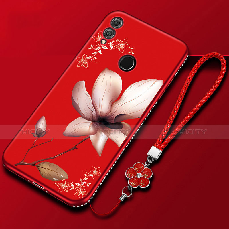 Funda Silicona Gel Goma Flores Carcasa S01 para Huawei Honor 10 Lite Rojo Rosa