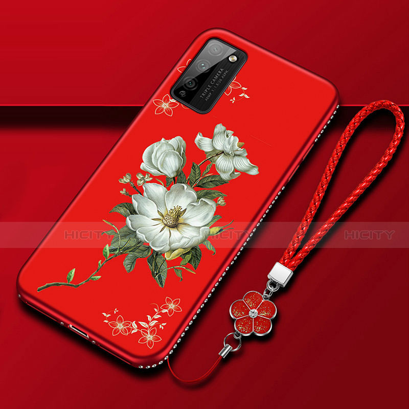 Funda Silicona Gel Goma Flores Carcasa S01 para Huawei Honor 30 Lite 5G Rojo