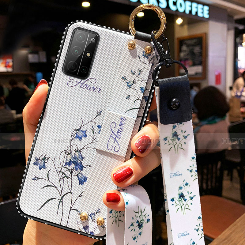 Funda Silicona Gel Goma Flores Carcasa S01 para Huawei Honor 30S Blanco