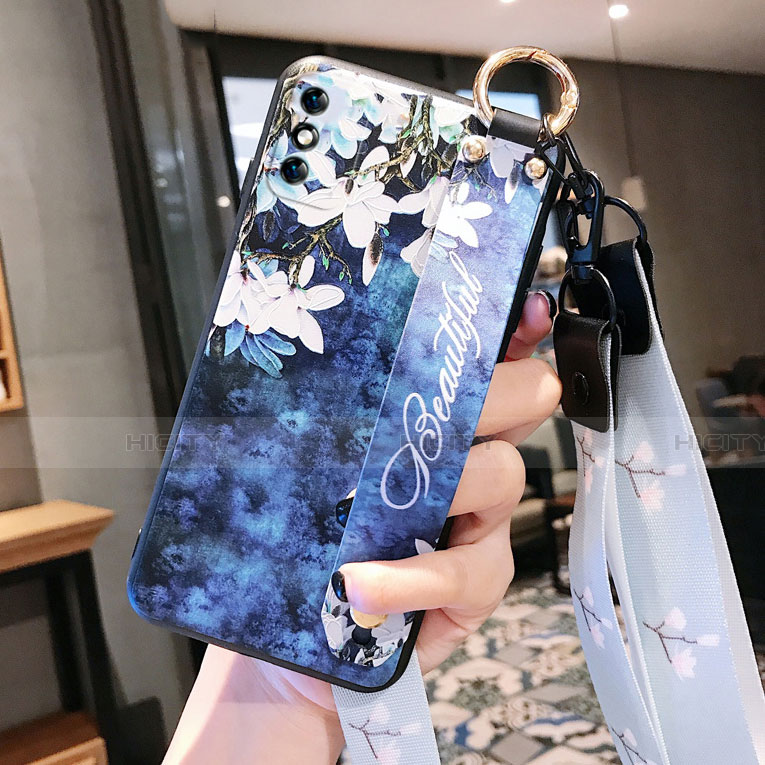 Funda Silicona Gel Goma Flores Carcasa S01 para Huawei Honor X10 Max 5G Azul