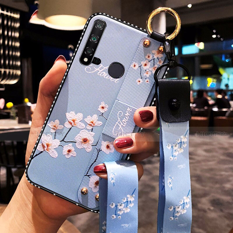 Funda Silicona Gel Goma Flores Carcasa S01 para Huawei Nova 5i Azul Cielo