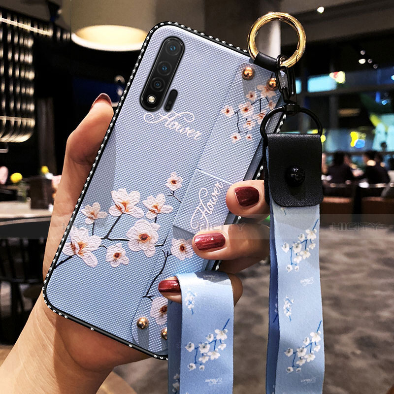 Funda Silicona Gel Goma Flores Carcasa S01 para Huawei Nova 6 5G Azul Cielo