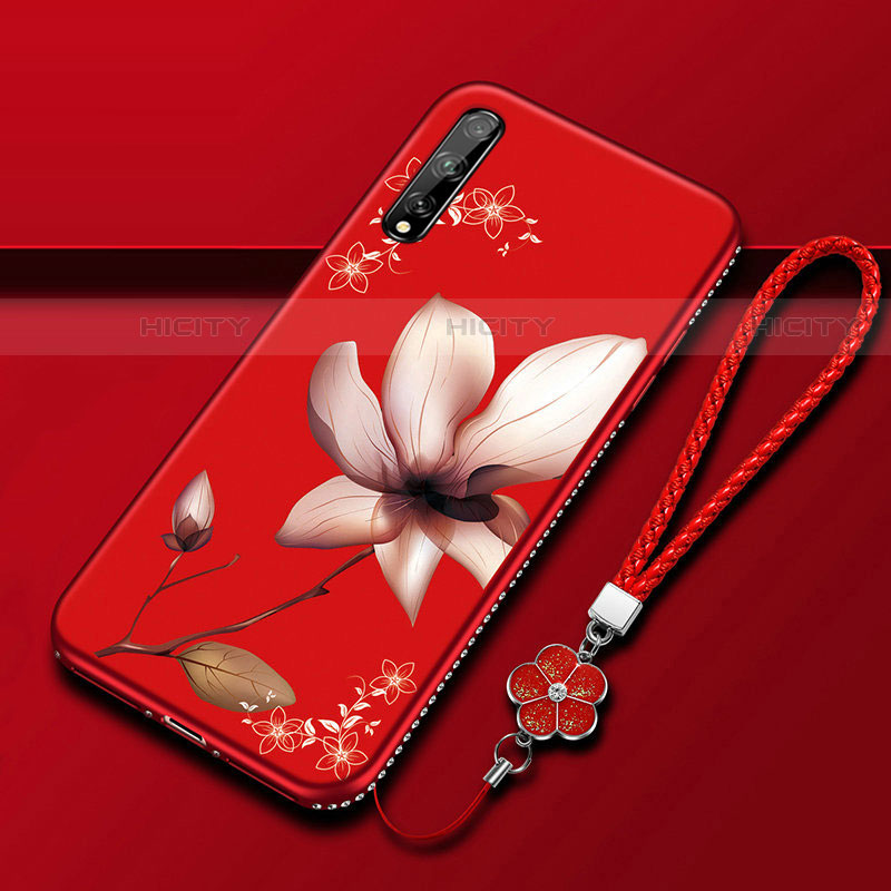 Funda Silicona Gel Goma Flores Carcasa S01 para Huawei P smart S Rojo Rosa