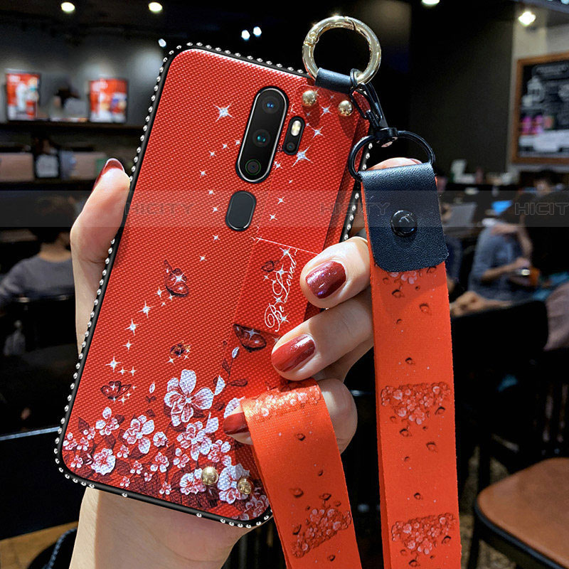 Funda Silicona Gel Goma Flores Carcasa S01 para Oppo A11X Rojo