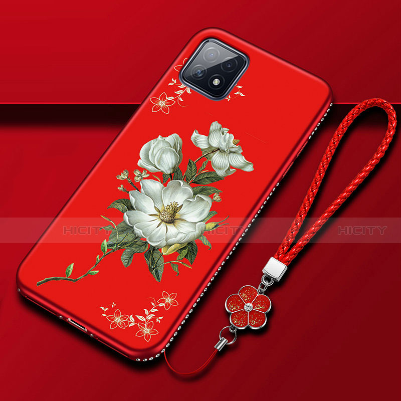 Funda Silicona Gel Goma Flores Carcasa S01 para Oppo A73 5G Rojo