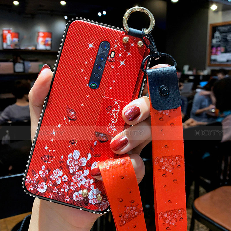 Funda Silicona Gel Goma Flores Carcasa S01 para Oppo Reno2 Rojo