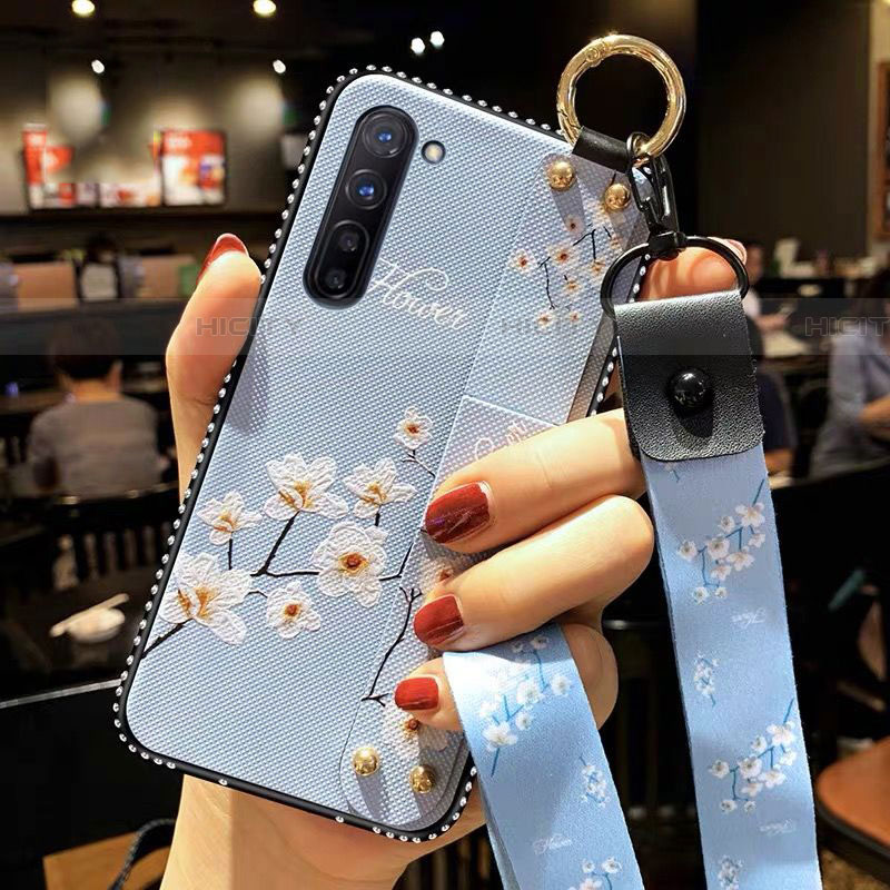 Funda Silicona Gel Goma Flores Carcasa S01 para Oppo Reno3 Azul Cielo