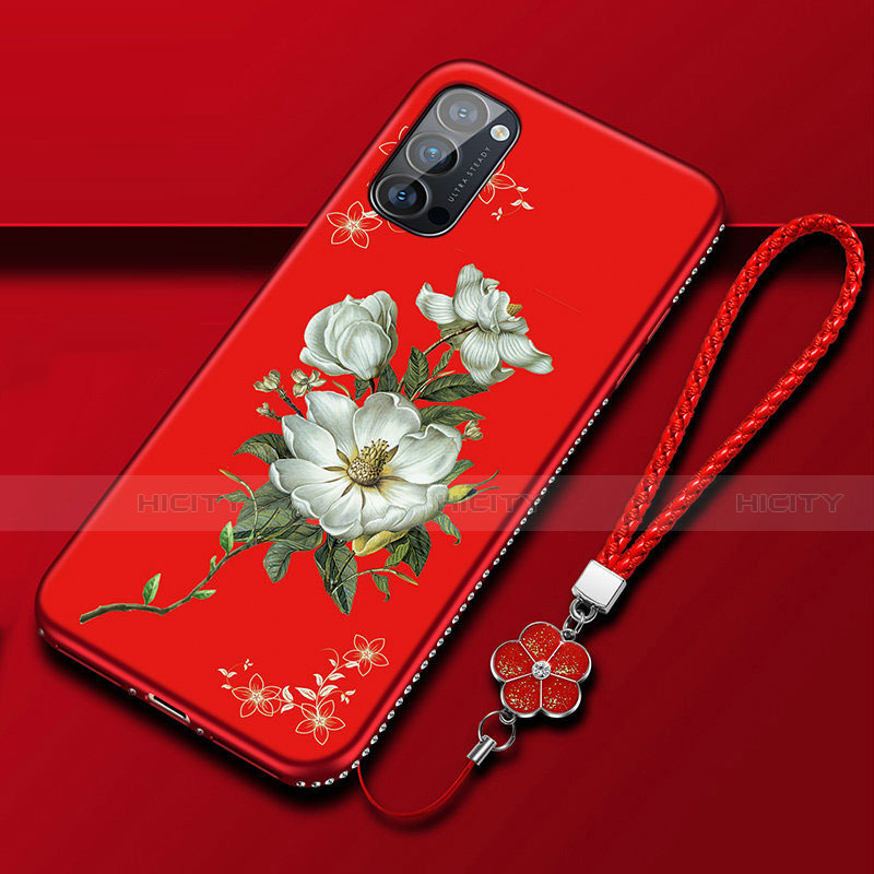 Funda Silicona Gel Goma Flores Carcasa S01 para Oppo Reno4 Pro 5G Rojo