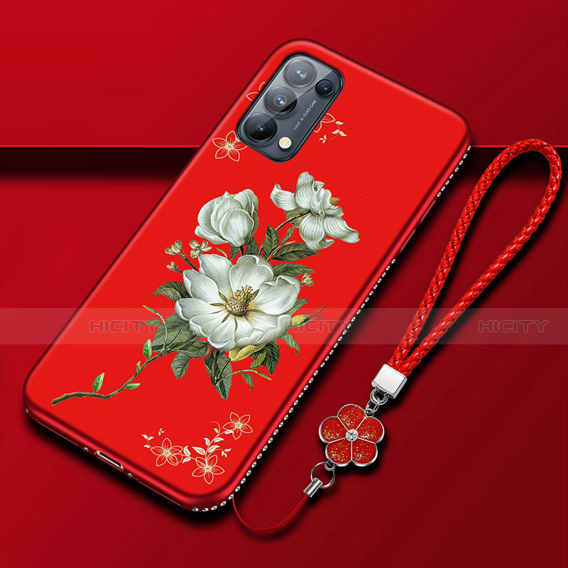 Funda Silicona Gel Goma Flores Carcasa S01 para Oppo Reno5 5G Rojo