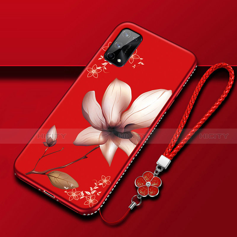 Funda Silicona Gel Goma Flores Carcasa S01 para Realme Q2 Pro 5G Rojo Rosa