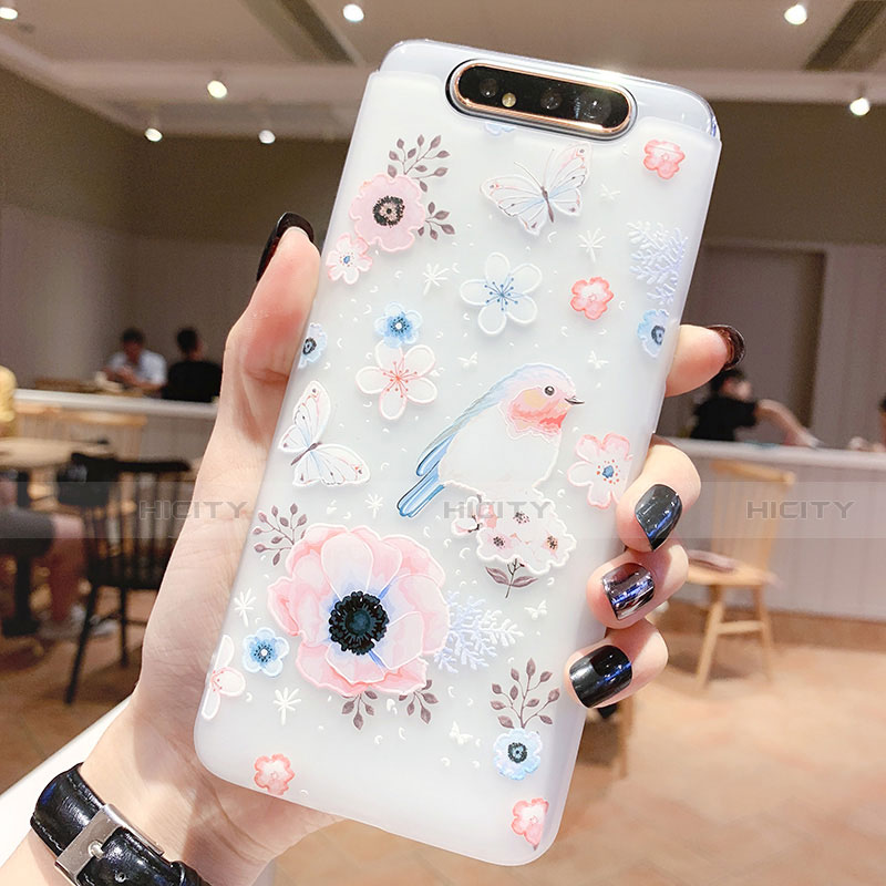 Funda Silicona Gel Goma Flores Carcasa S01 para Samsung Galaxy A80