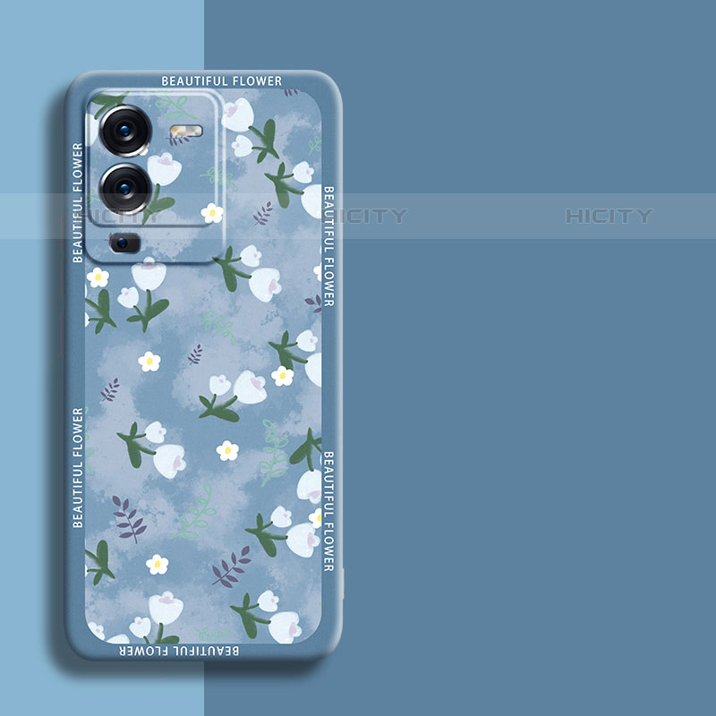 Funda Silicona Gel Goma Flores Carcasa S01 para Vivo V25 Pro 5G Azul