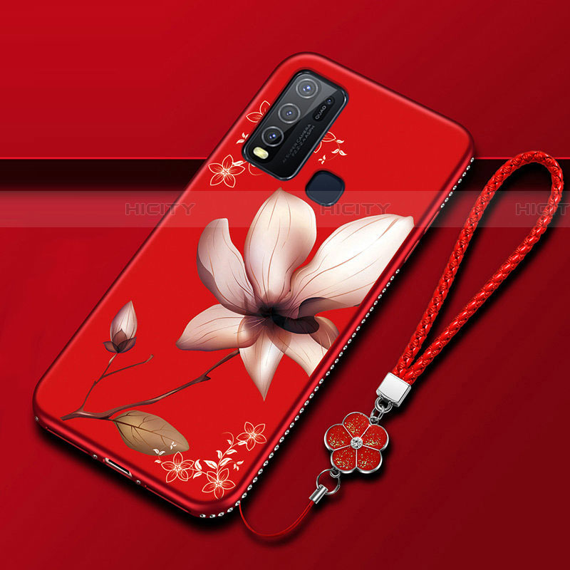 Funda Silicona Gel Goma Flores Carcasa S01 para Vivo Y50 Rojo Rosa