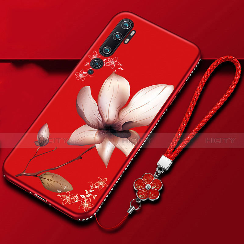 Funda Silicona Gel Goma Flores Carcasa S01 para Xiaomi Mi Note 10 Pro Rojo Rosa