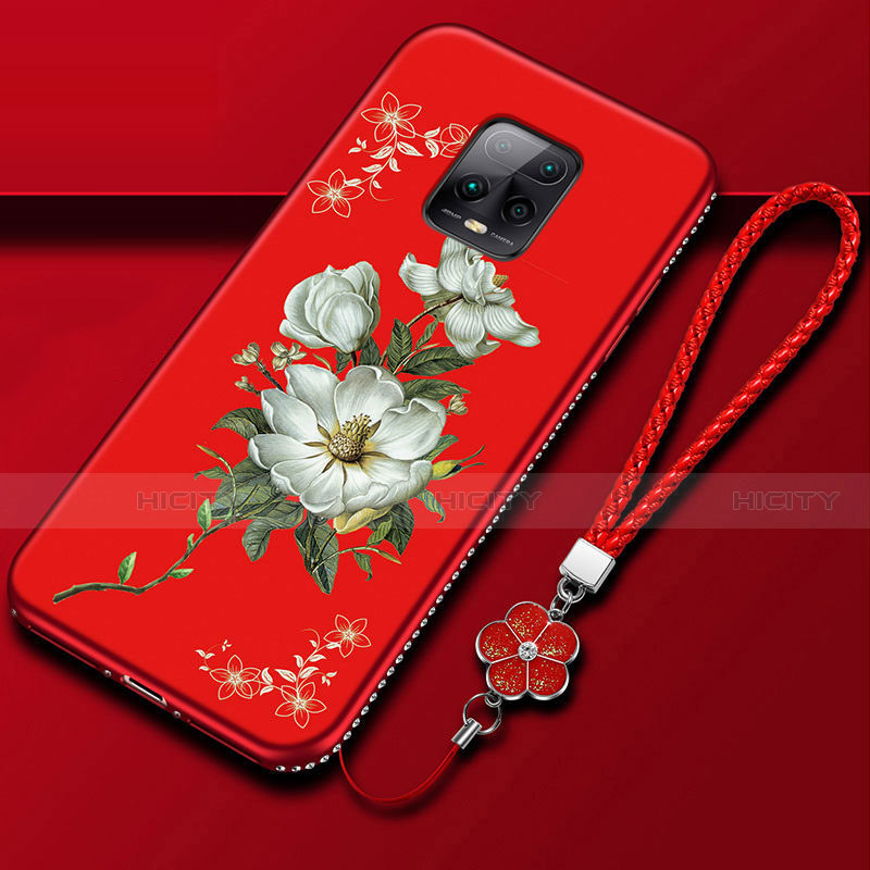 Funda Silicona Gel Goma Flores Carcasa S01 para Xiaomi Redmi 10X Pro 5G Rojo