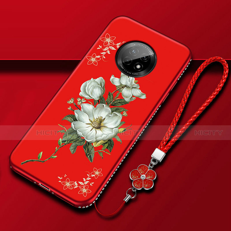 Funda Silicona Gel Goma Flores Carcasa S02 para Huawei Enjoy 20 Plus 5G Rojo Rosa