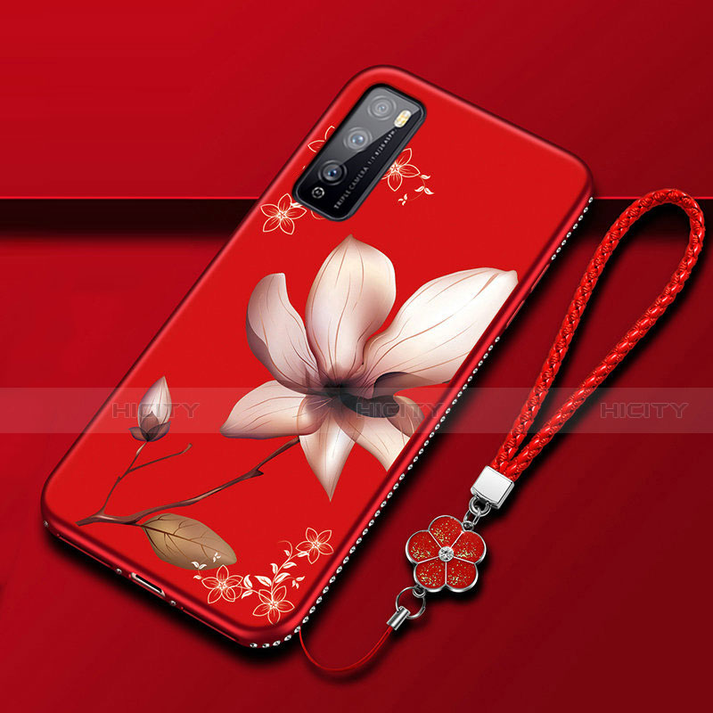 Funda Silicona Gel Goma Flores Carcasa S02 para Huawei Enjoy 20 Pro 5G Rojo Rosa