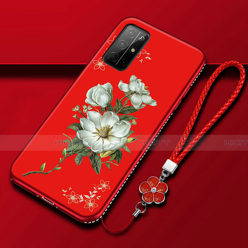 Funda Silicona Gel Goma Flores Carcasa S02 para Huawei Honor 30S Rojo