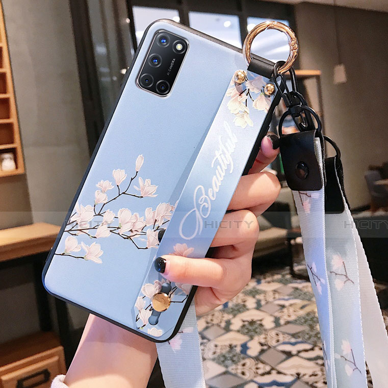 Funda Silicona Gel Goma Flores Carcasa S02 para Oppo A52 Azul Cielo