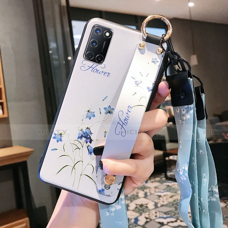 Funda Silicona Gel Goma Flores Carcasa S02 para Oppo A52 Blanco