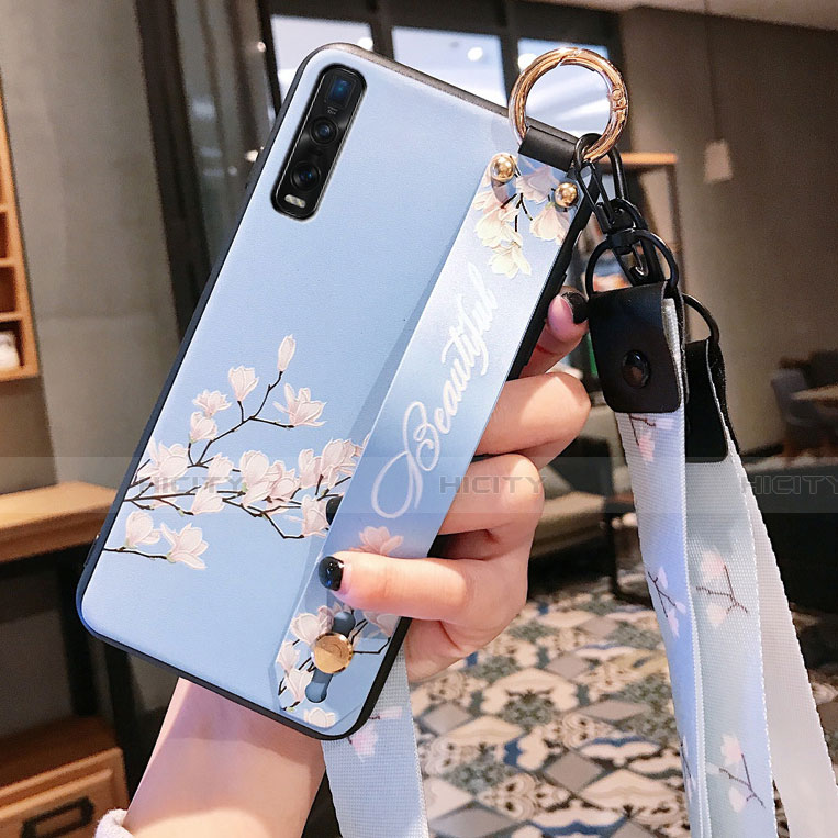 Funda Silicona Gel Goma Flores Carcasa S02 para Oppo Find X2 Pro Cian