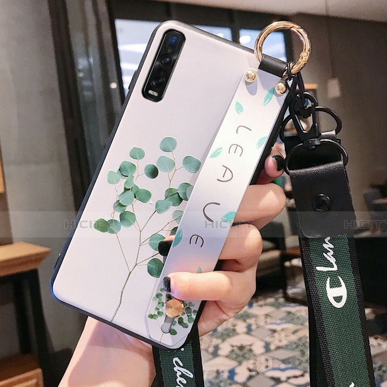 Funda Silicona Gel Goma Flores Carcasa S02 para Oppo Find X2 Pro Verde