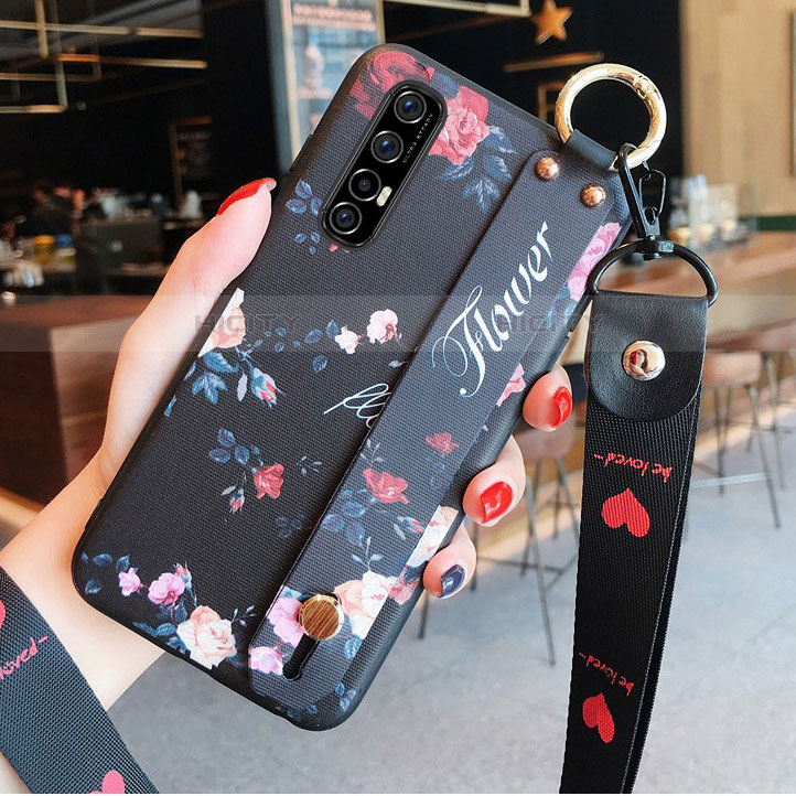 Funda Silicona Gel Goma Flores Carcasa S02 para Oppo Reno3 Pro Negro