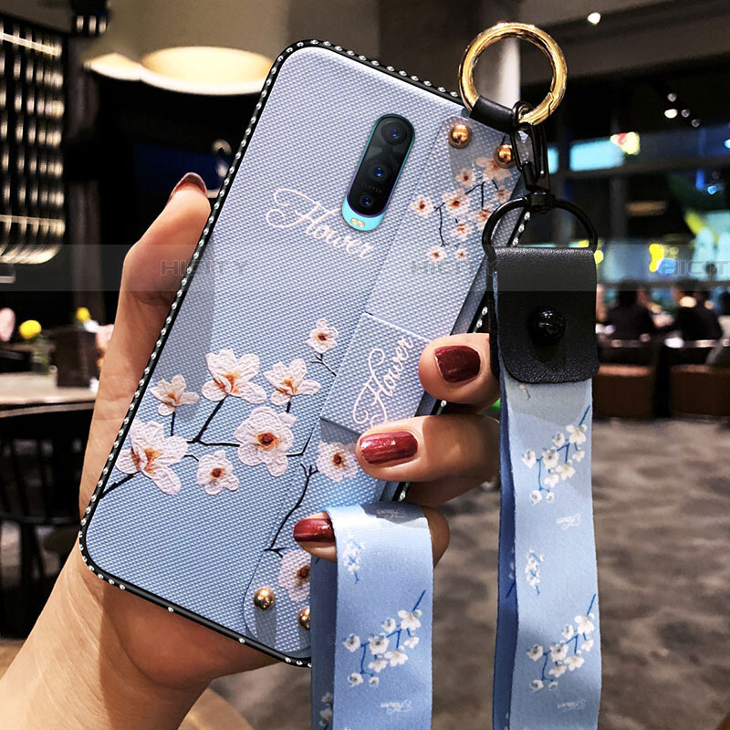 Funda Silicona Gel Goma Flores Carcasa S02 para Oppo RX17 Pro Azul Cielo