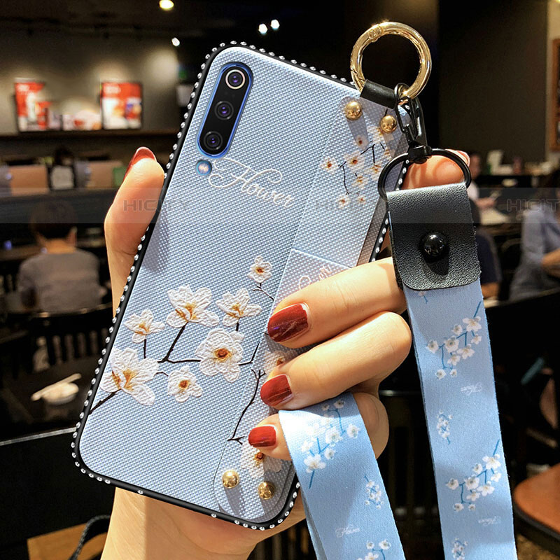 Funda Silicona Gel Goma Flores Carcasa S02 para Samsung Galaxy A90 5G Azul Cielo