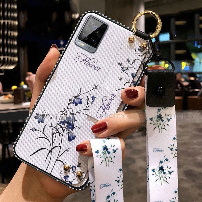 Funda Silicona Gel Goma Flores Carcasa S02 para Vivo V20 Pro 5G Blanco