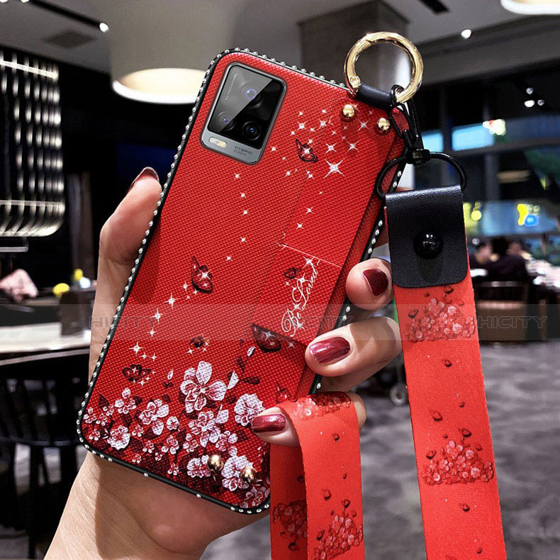 Funda Silicona Gel Goma Flores Carcasa S02 para Vivo V20 Pro 5G Rojo