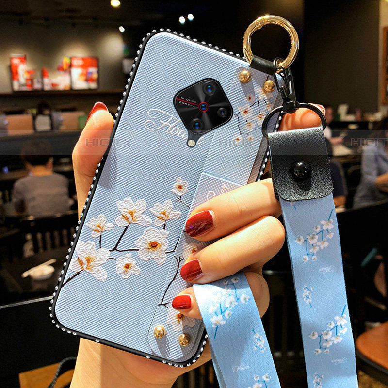 Funda Silicona Gel Goma Flores Carcasa S02 para Vivo X50 Lite Azul Cielo