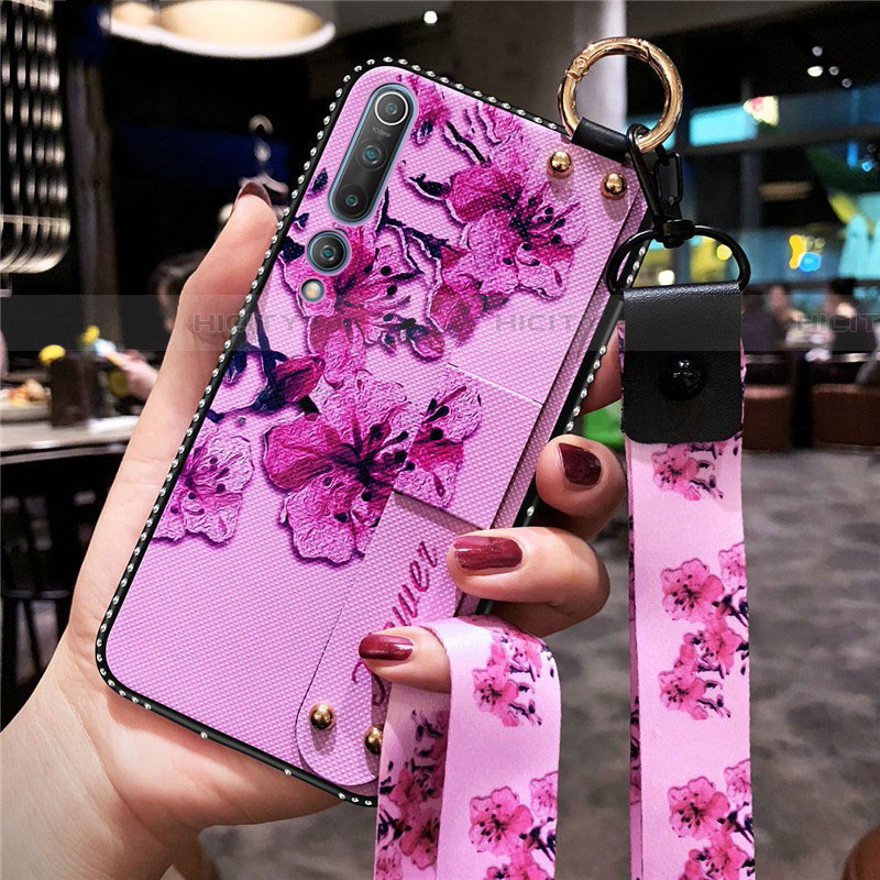 Funda Silicona Gel Goma Flores Carcasa S03 para Xiaomi Mi 10 Morado