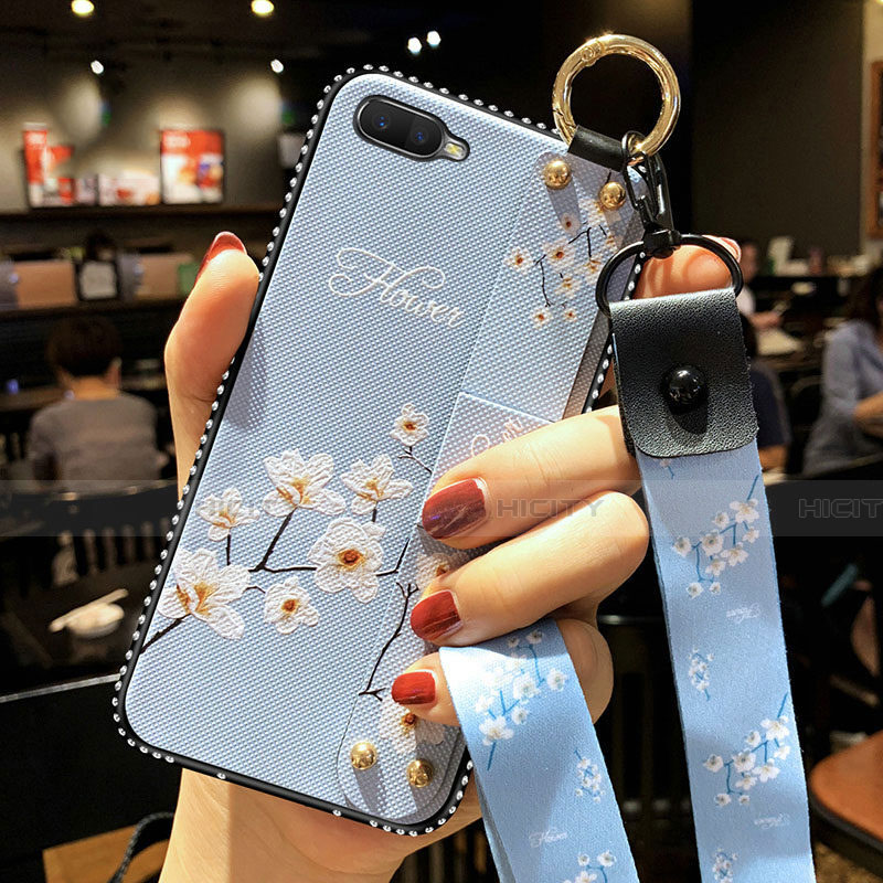 Funda Silicona Gel Goma Flores Carcasa S04 para Oppo R17 Neo Azul Cielo