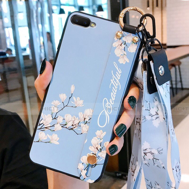 Funda Silicona Gel Goma Flores Carcasa S05 para Oppo R17 Neo Azul Cielo