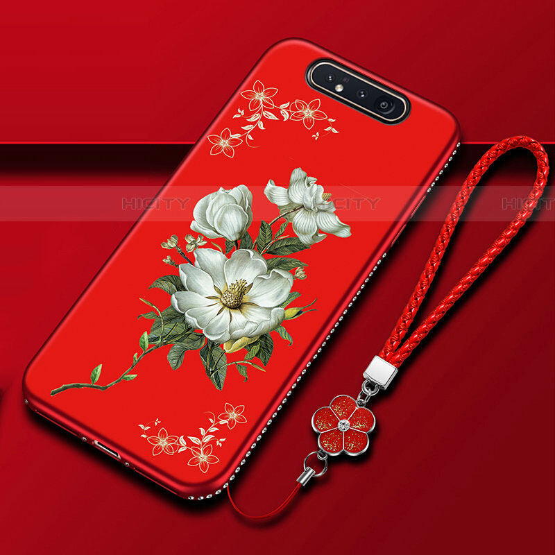 Funda Silicona Gel Goma Flores Carcasa S06 para Samsung Galaxy A90 4G Rojo