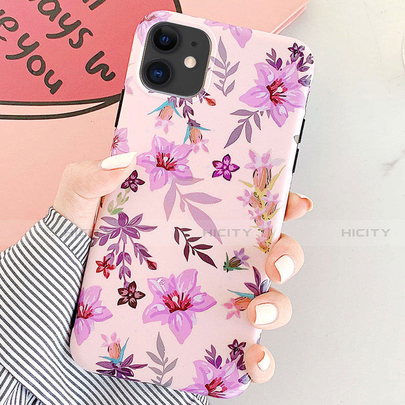 Funda Silicona Gel Goma Flores Carcasa S07 para Apple iPhone 11 Morado