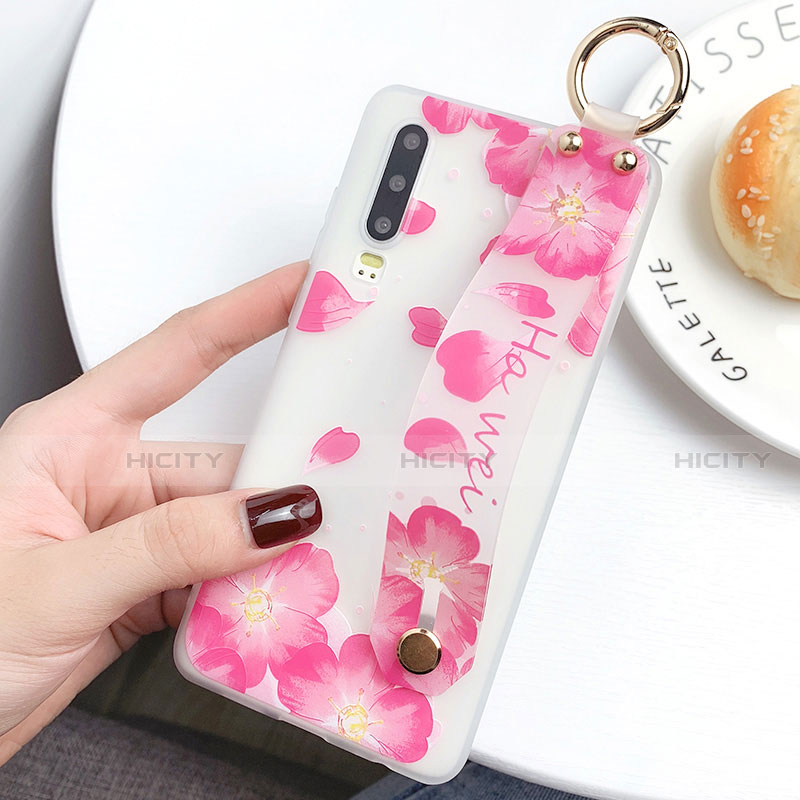 Funda Silicona Gel Goma Flores Carcasa S08 para Huawei P30 Rosa