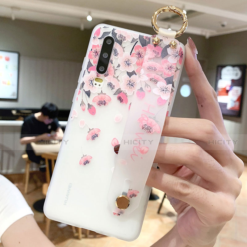 Funda Silicona Gel Goma Flores Carcasa S10 para Huawei P30 Rosa