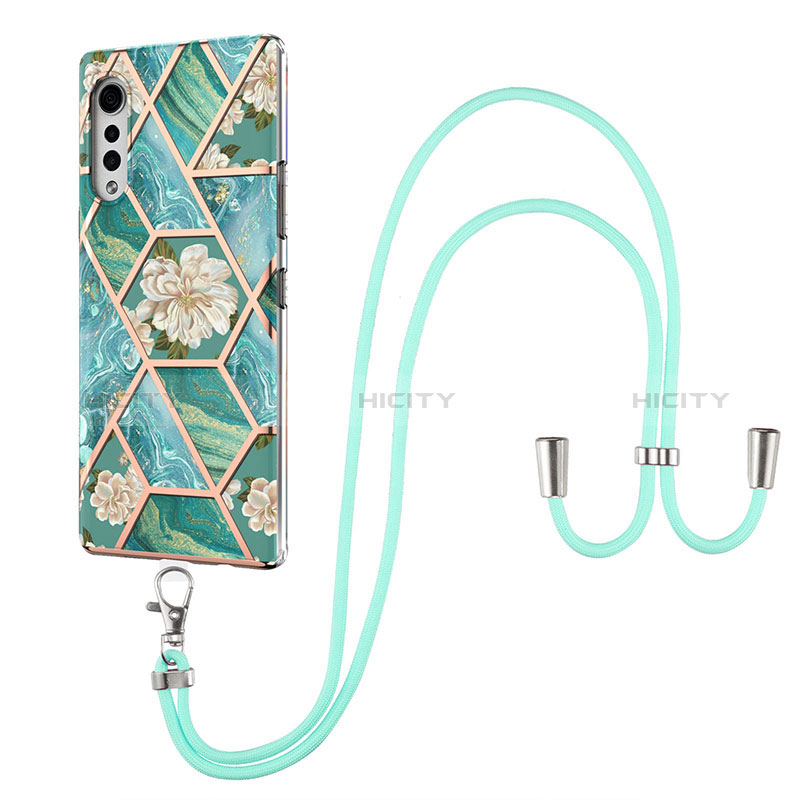 Funda Silicona Gel Goma Patron de Moda Carcasa con Acollador Cordon Lanyard Y01B para LG Velvet 4G